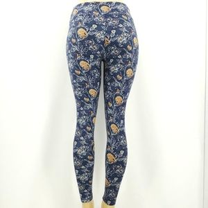 New LULAROE Navy and Tan Floral Leggings One Size
